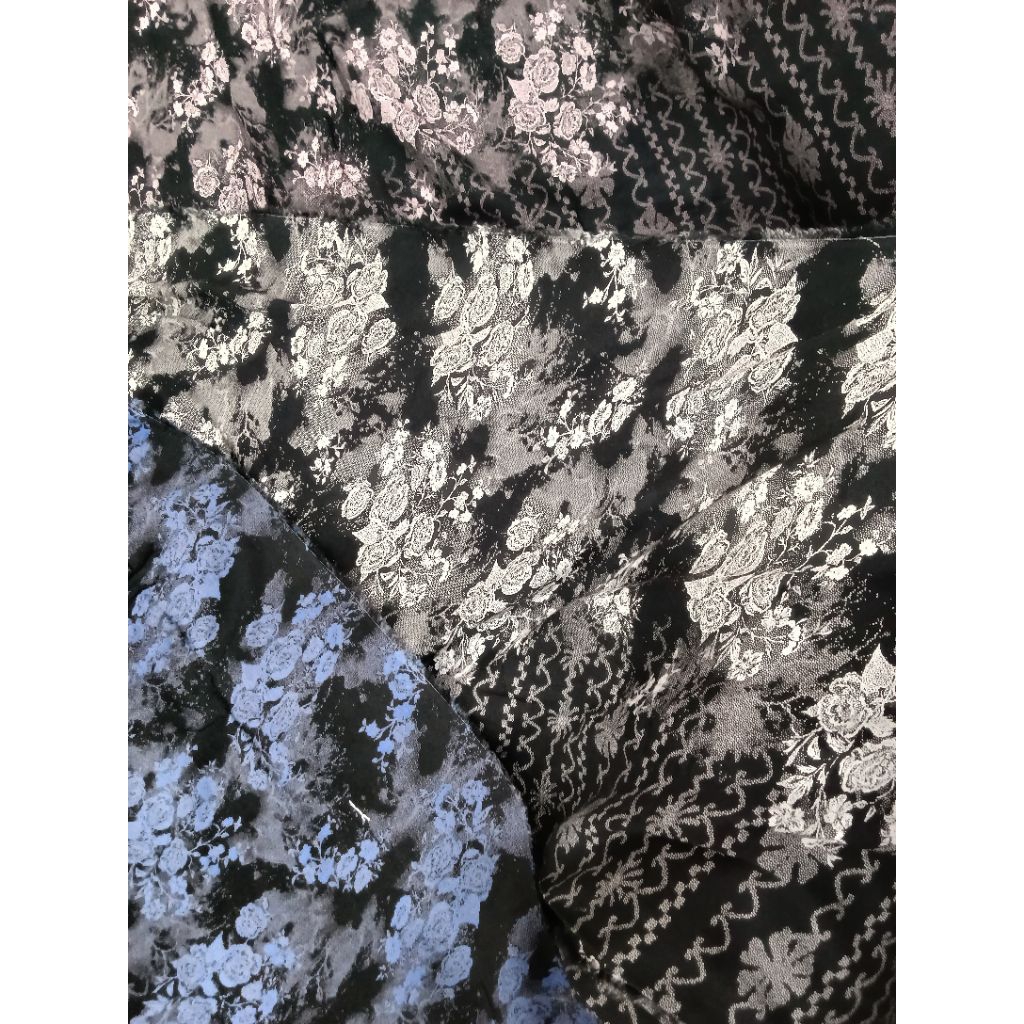 Kain Rayon Motif Bunga Dasaran Hitam 50cm per pcs