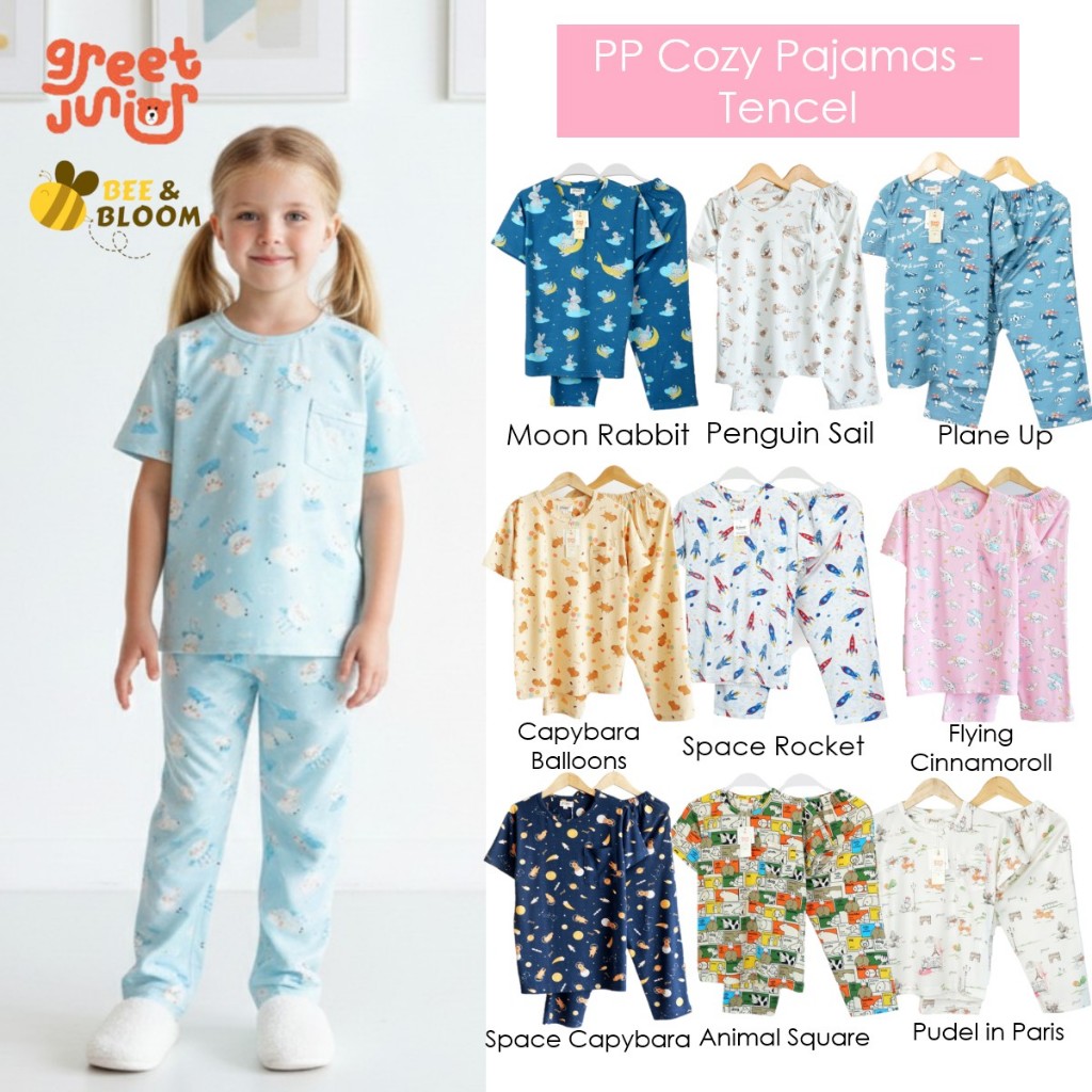 Greet Junior PP Cozy Pajamas Tencel | Baju Tidur Anak Unisex Bahan Tencel | Pyama tencel anak