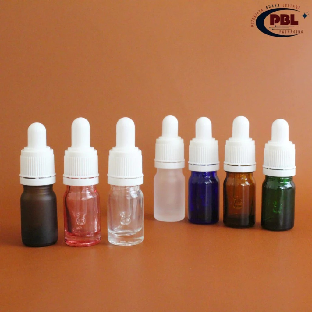 Botol Pipet 5ml Kaca Tebal Varian Warna – Ring Segel Putih / Botol Kaca Refill 5ml / Kemasan Serum, 