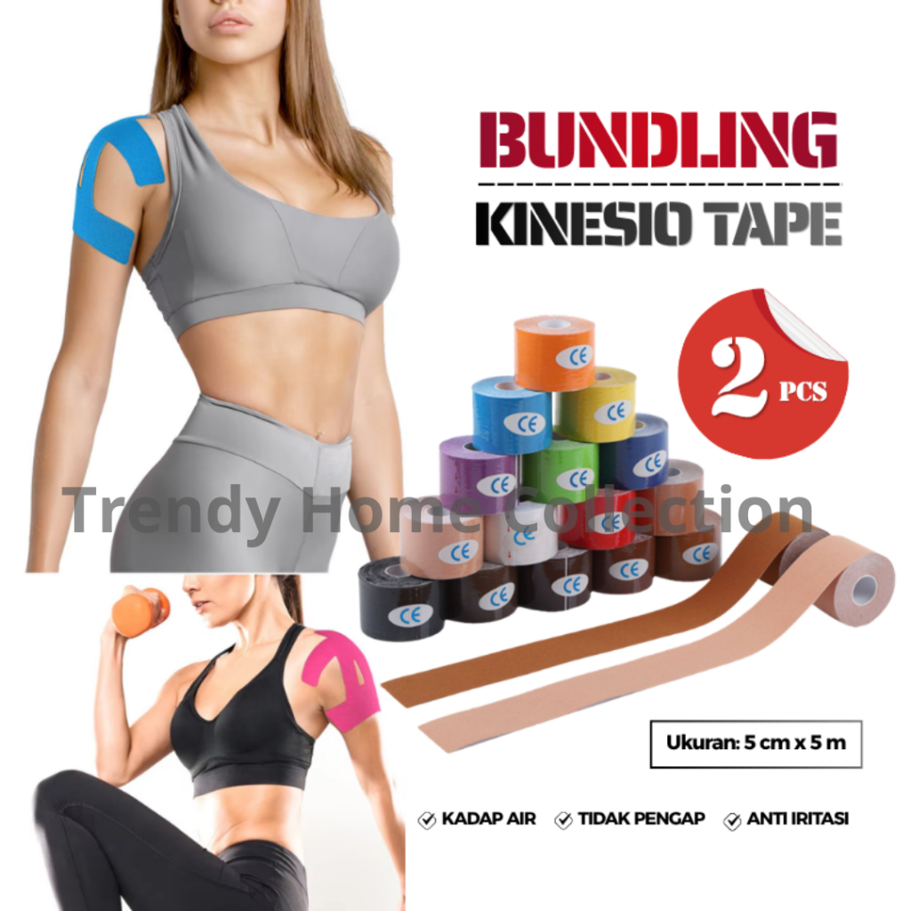 Kinesio Tape Bundling 2 PCS Ukuran 5CMx5M Plester Otot Sport untuk Futsal, Gym, Sepakbola/Kinesio Ta