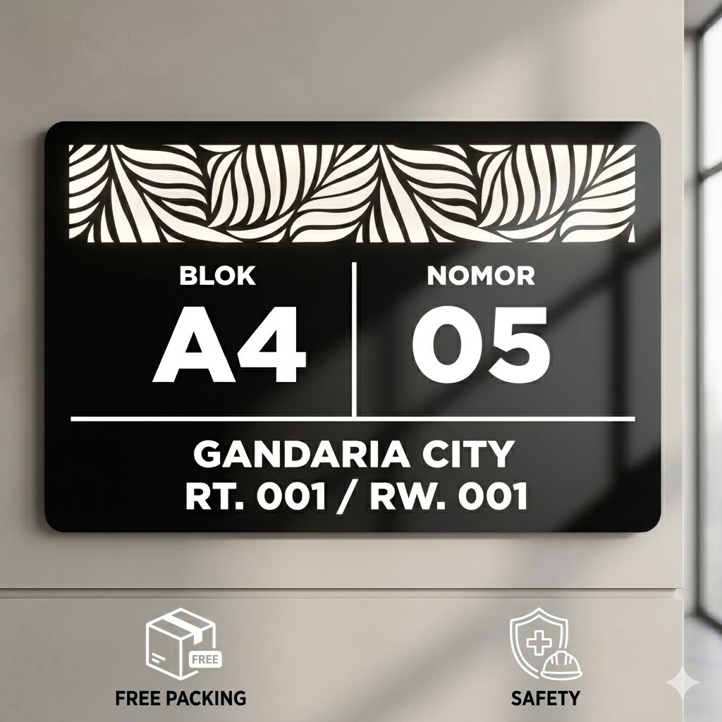 Nomor Rumah Akrilik Custom Aesthetic Model E16 | Plat Nomor Rumah Minimalis Modern Tempel Indoor Out