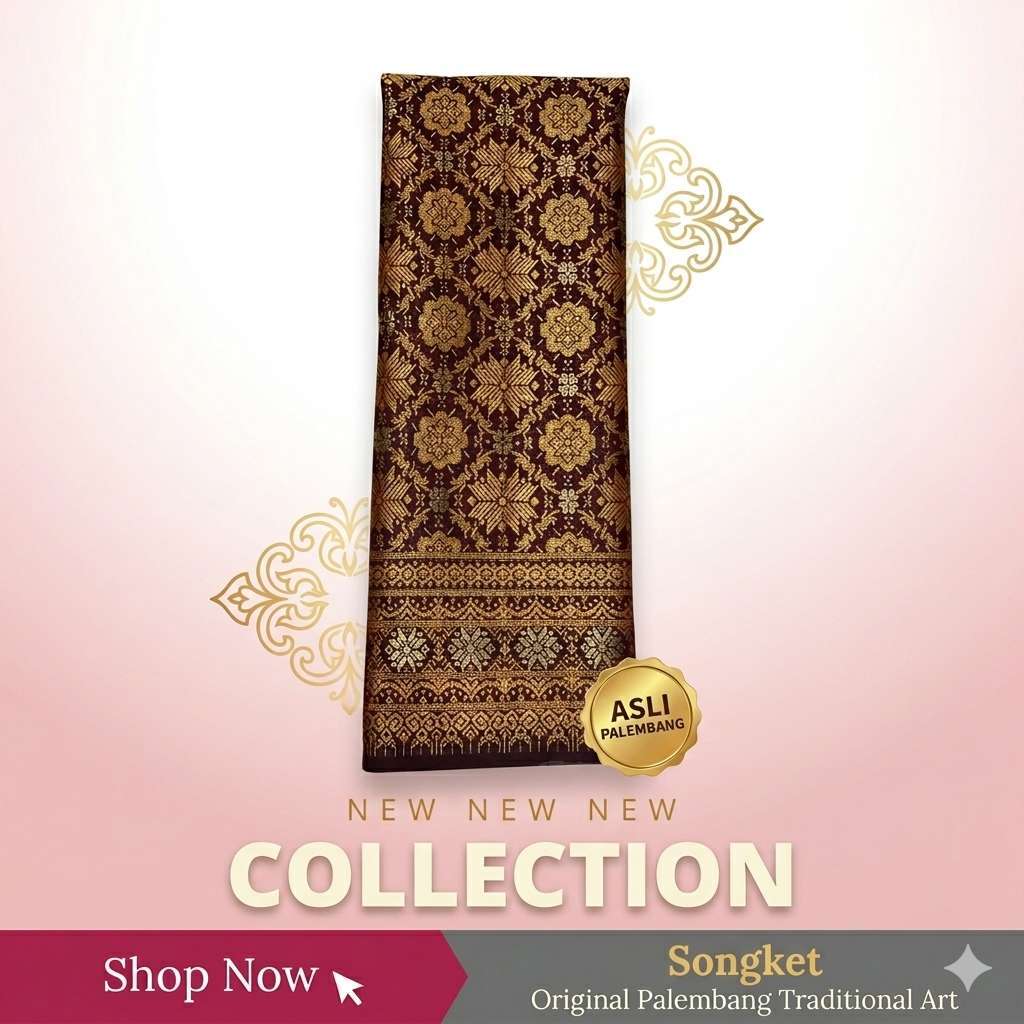 Datia Songket - Kain Songket Meteran Motif Bunga Cina Palembang - Bahan Kebaya Pengantin Pesta Konda