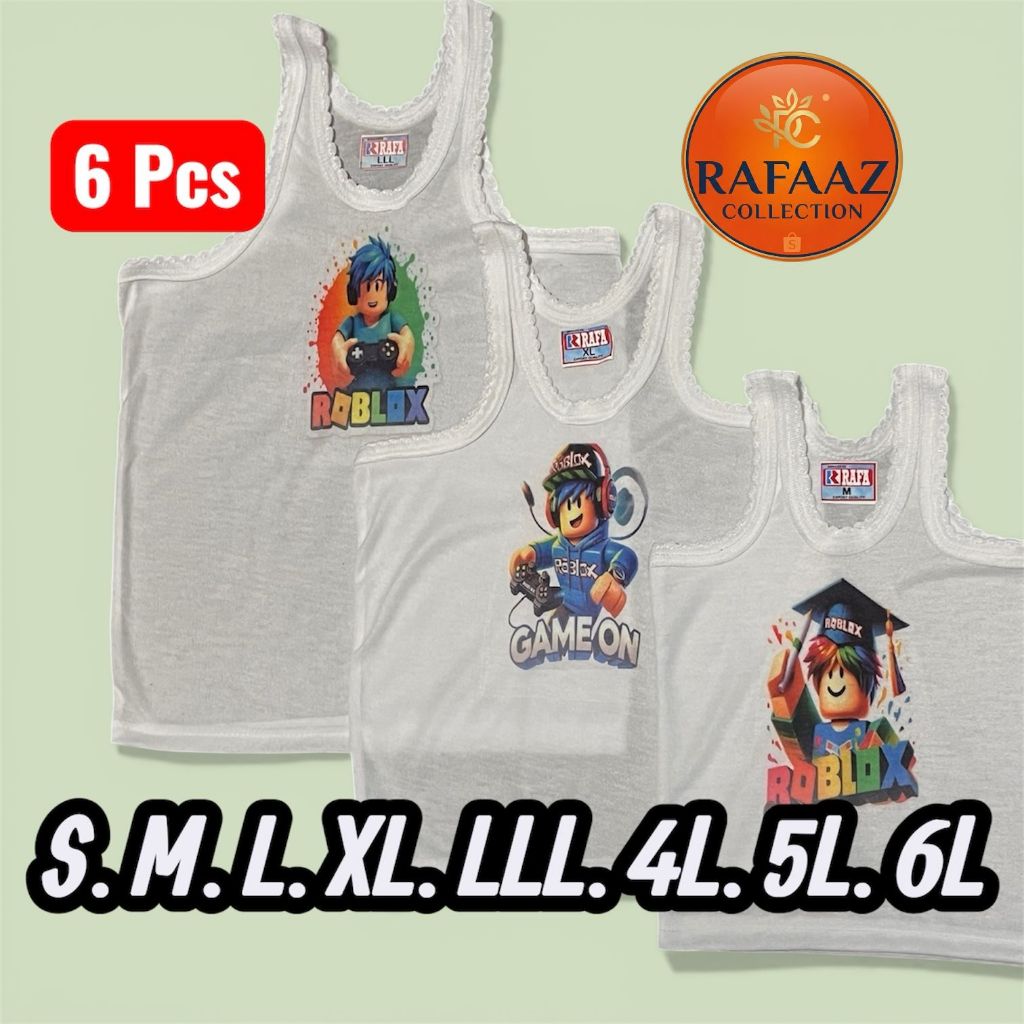 6 Pcs Kaos Dalam Anak Laki-Laki Putih Motif karakter ROBLOX / Singlet Anak Katun Motif Sablon Printi