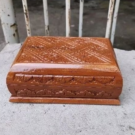 Kotak Penyimpanan Perhiasan 16x11x5,5 Kayu Jati Ukir untuk menyimpan emas perak mas kawin seserahan 