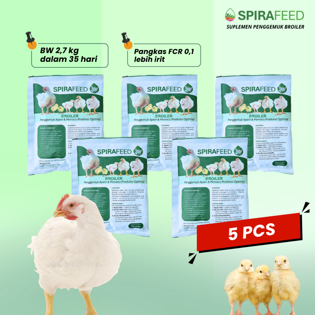 SPIRAFEED Broiler 5 PCS Suplemen Nutrisi Ayam Pedaging Pakan & Air | Penggemuk Ayam Broiler