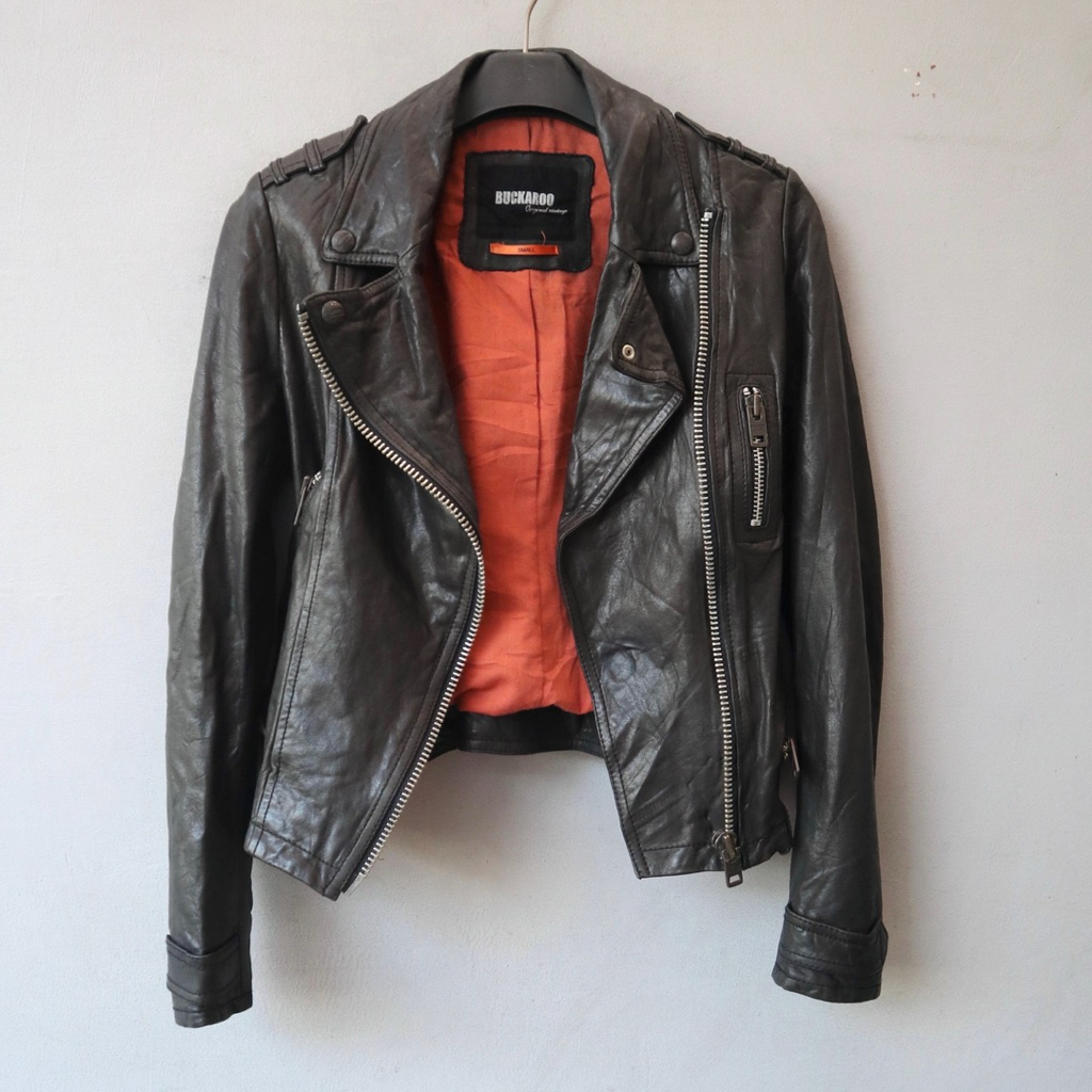 Jaket kulit asli domba cewek slim ramones wanita biker rider jaket motor cewek preloved second