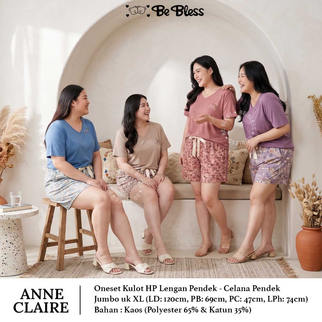 Setelan Kulot HP Lengan Pendek - Celana Pendek Jumbo / Big size XL Dewasa Anne Claire BabyDoll Tidur