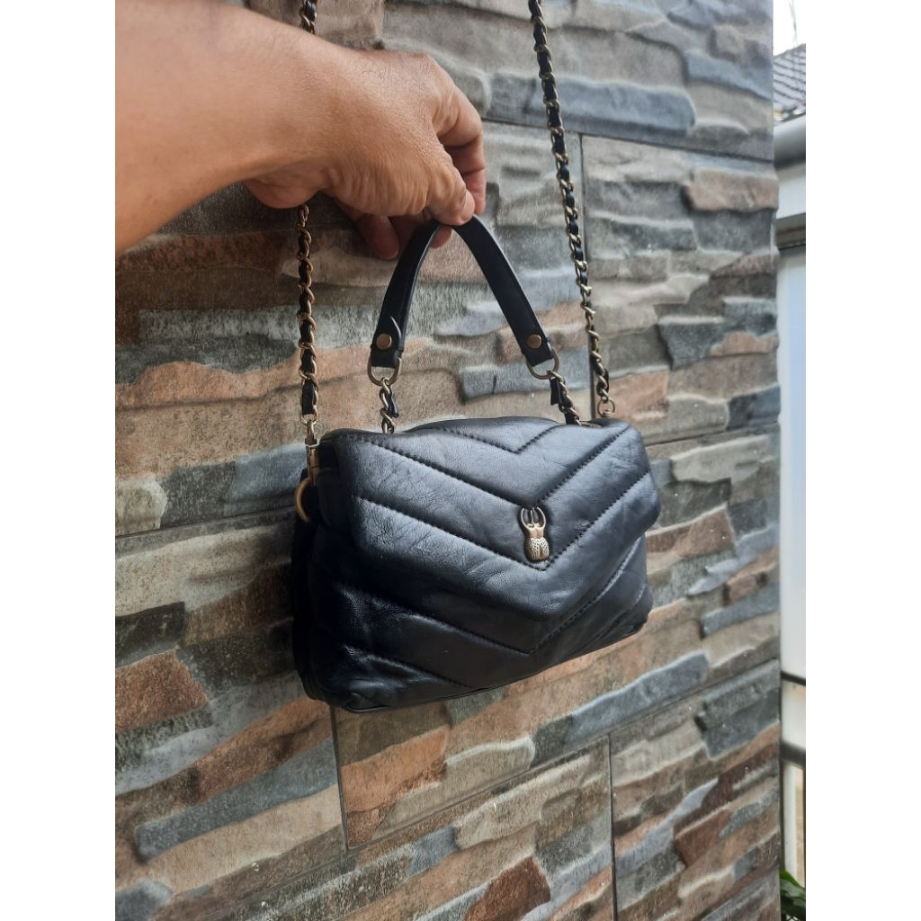 Sling Bag / Top Handle Rantai Kulit Hitam Asli Marja Kurki - Branded Original