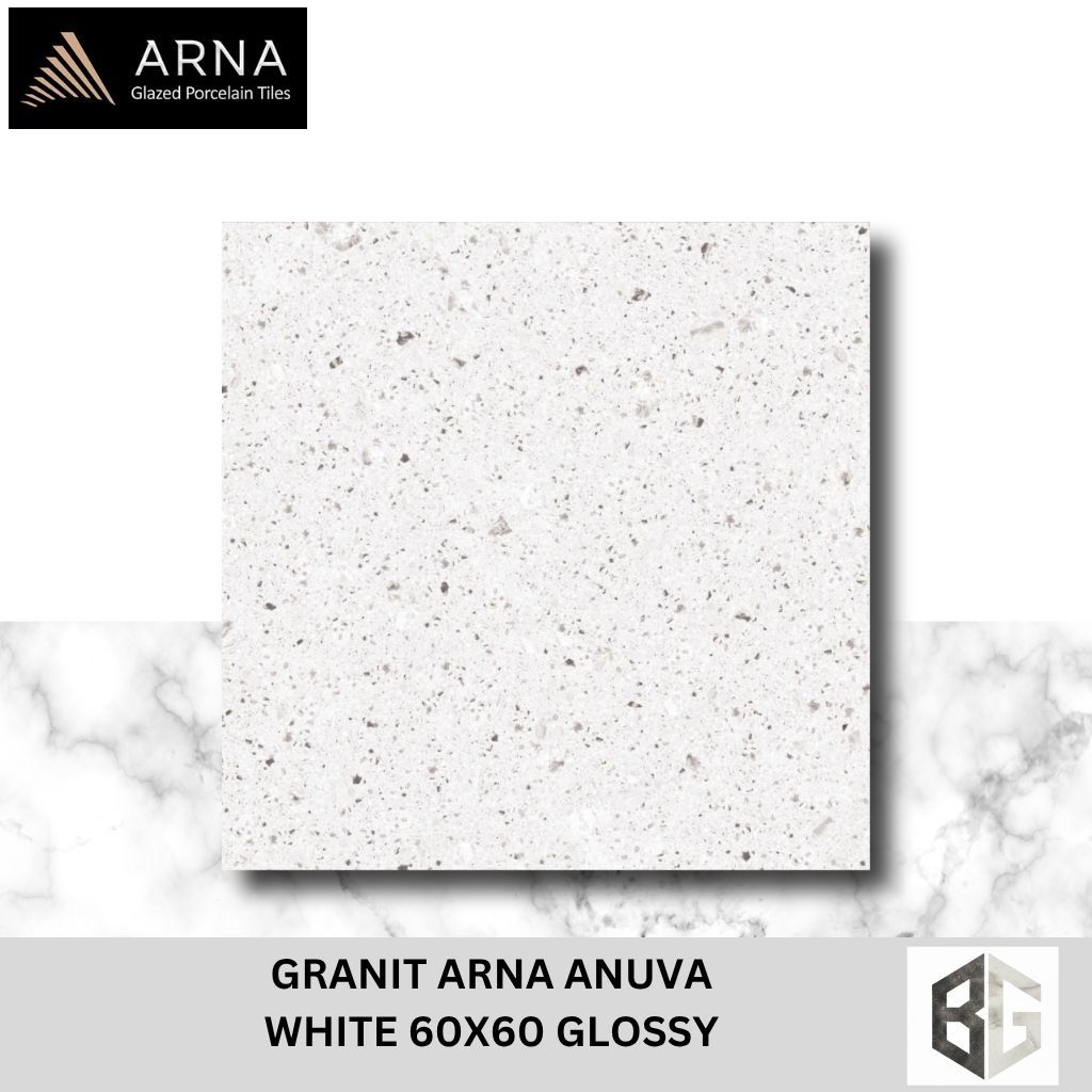 GRANIT ARNA ANUVA WHITE,GREY 60X60 GLOSSY - Granit Lantai Premium , Elegan & Tahan Lama