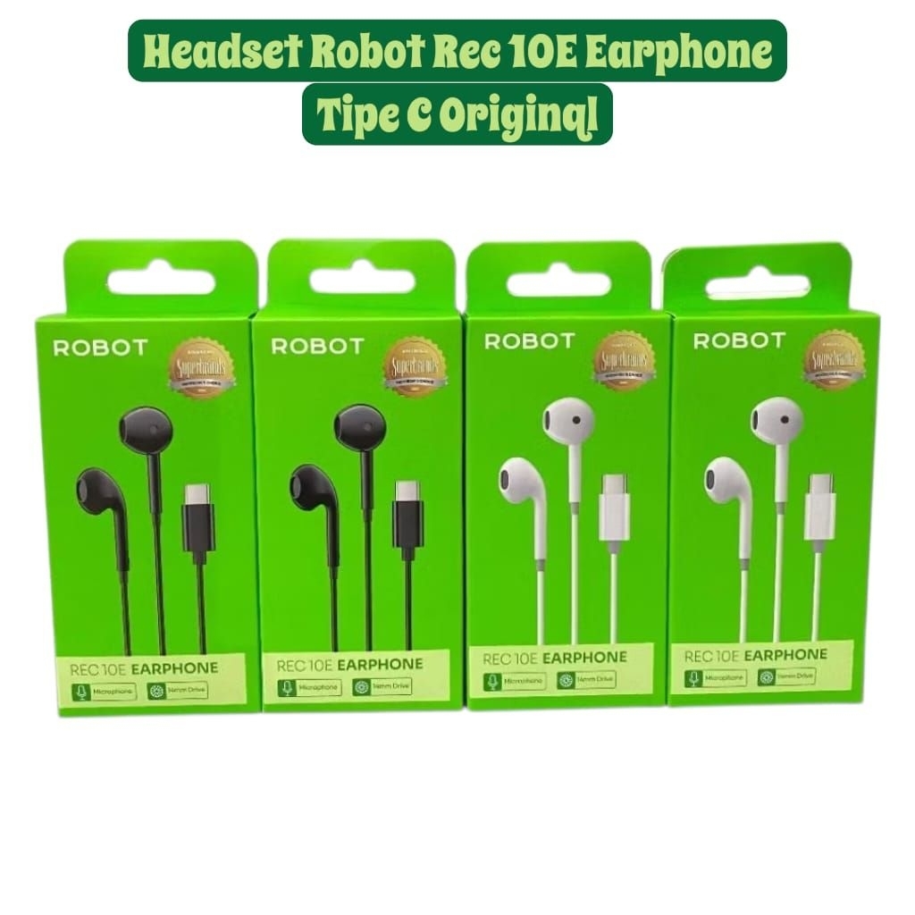 Headset ROBOT REC-10E Tipe C Handsfree Earphone Stereo Full Bass Original