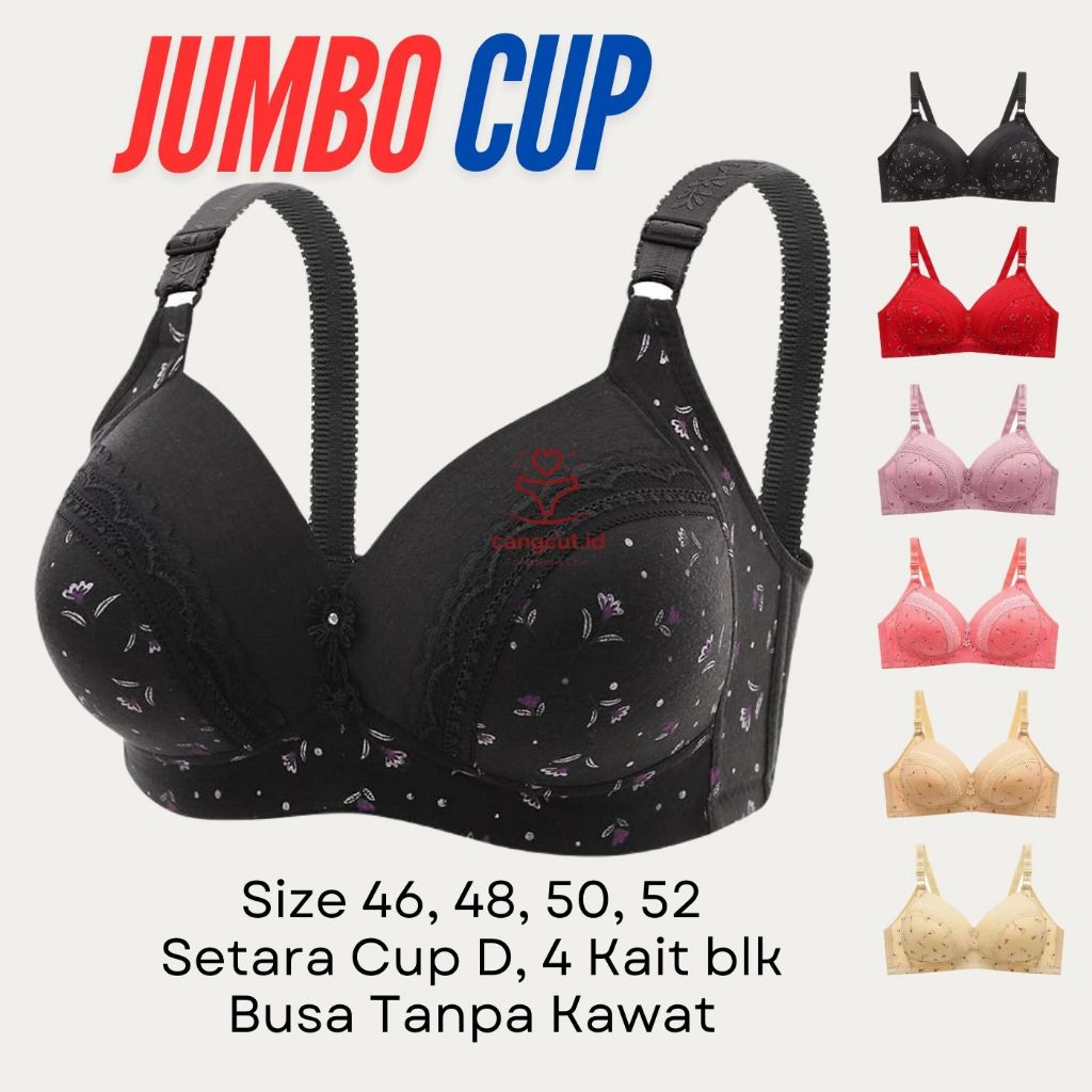 Bra Venny DD853 Jumbo Cup D Besar Tanpa Kawat Berkait 4 Nyaman - Ukuran 46D 48D 50D 52D