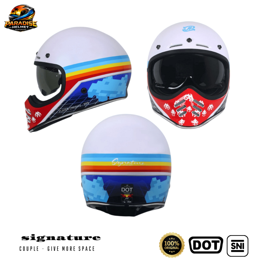 Helm Full Face Pria Wanita Retro Cakil Harian Motor Tebal Nyaman SNI DOT JP Retro Signature Couple -