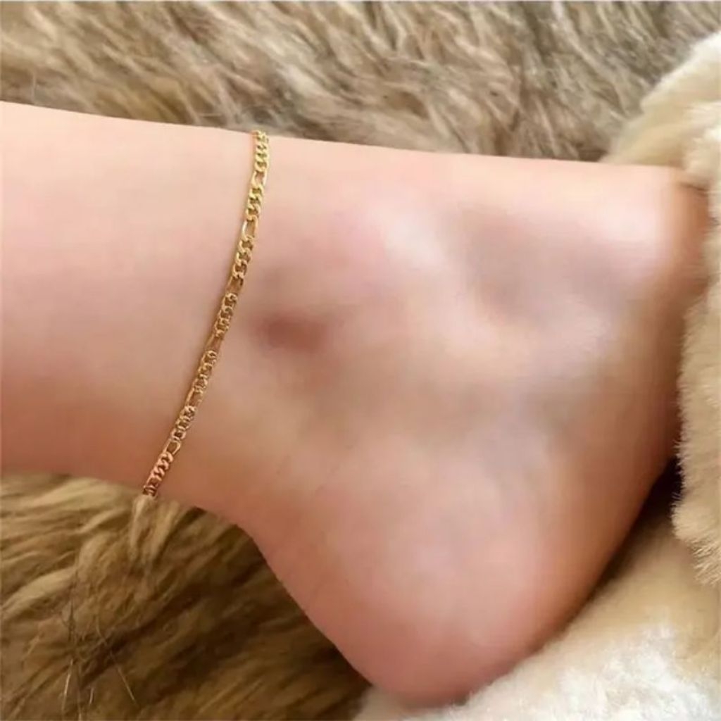 GELANG KAKI WANITA RANTAI TITANIUM SEPERTI EMAS PUTIH  IMPORT