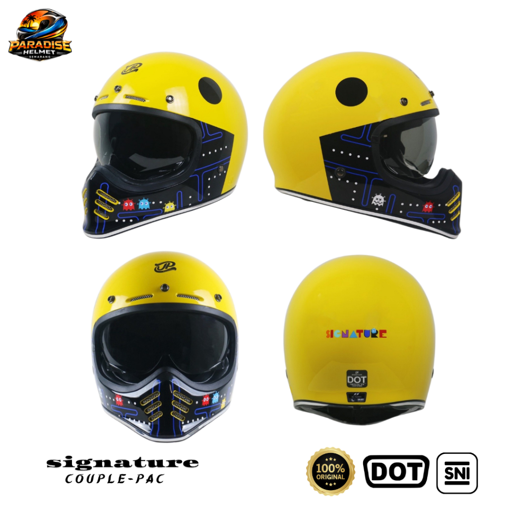 Helm Full Face Pria Wanita Retro Cakil Harian Motor Tebal Nyaman SNI DOT JP Retro Signature Couple -