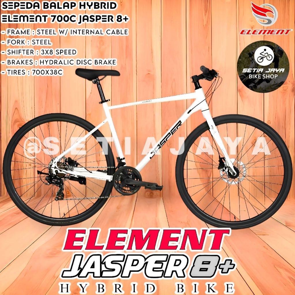 Sepeda Balap Hybird 700C ELEMENT JASPER 8+, Frame Steel, 3x8 Speed, Rem Hidrolik, Road Bike Hybird N