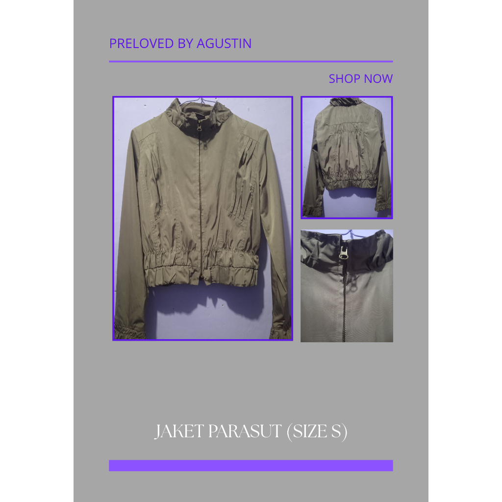 Jaket Parasut, warna army glossy, ukuran s no minus