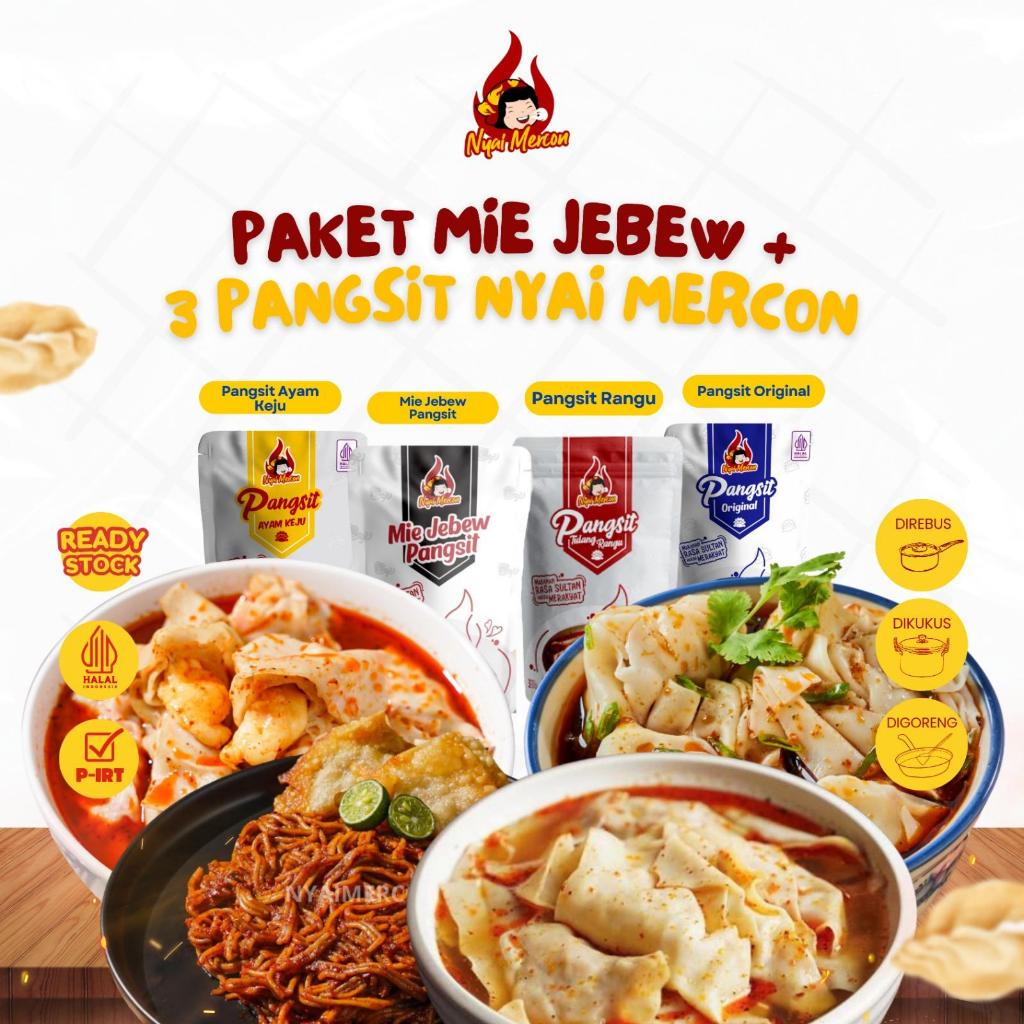 Paket (Mie Jebew, Pangsit Rangu, Pangsit Keju, Pangsit Ori) - Nyai Mercon Makanan Instan