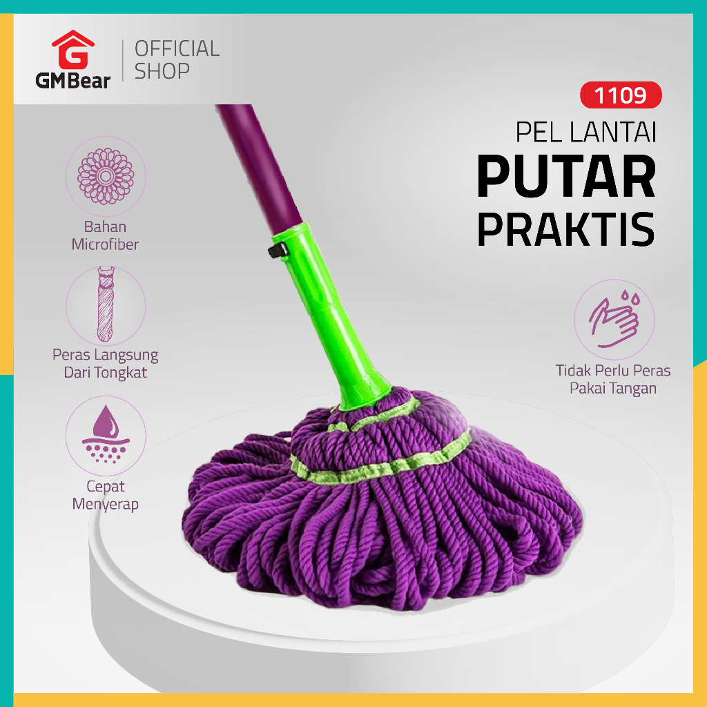 GM Bear Alat Pel Lantai Putar Otomatis 1109 - Magic Twist Mop
