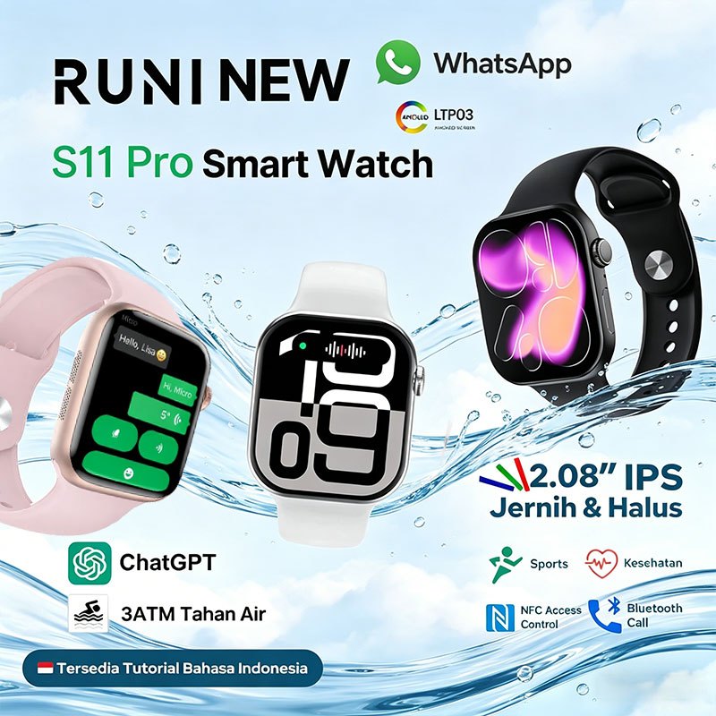 PROMO TERBARU [FREE STRAP] RUNI iPhone Smart Watch-support Whatsapp Reply- S11 Pro Smartwatch AMOLED