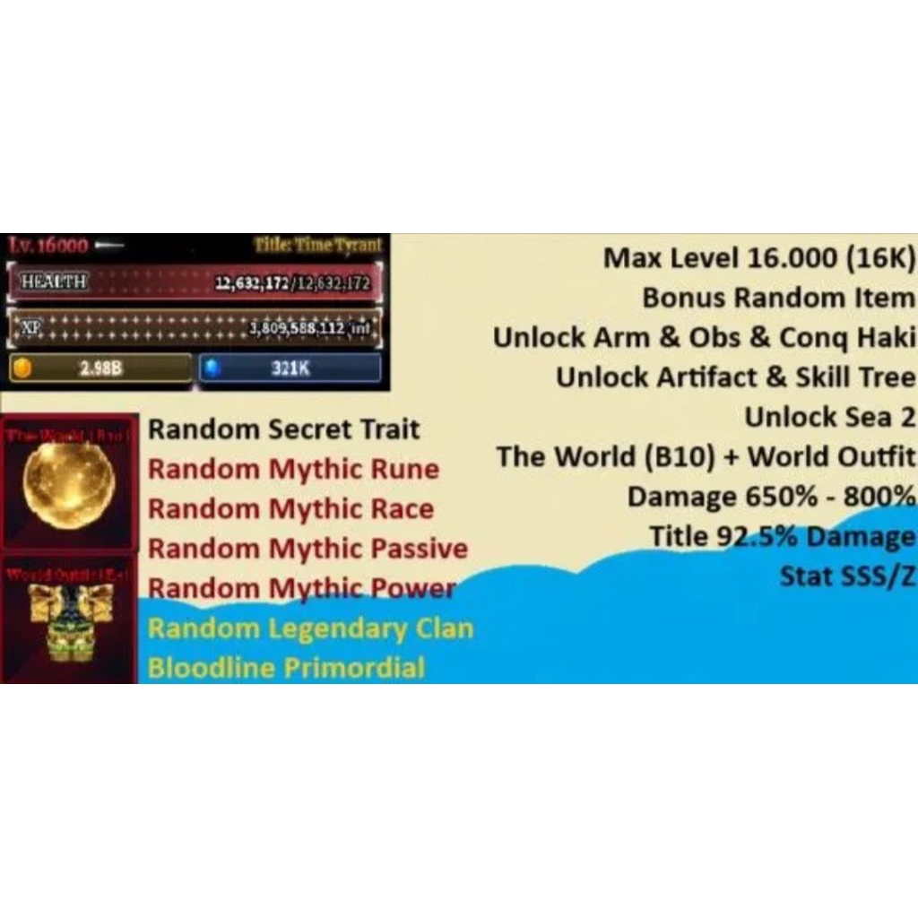Akun Sailor Piece Max Level Mythic Melee/Sword Bonus Accesory Bonus Item