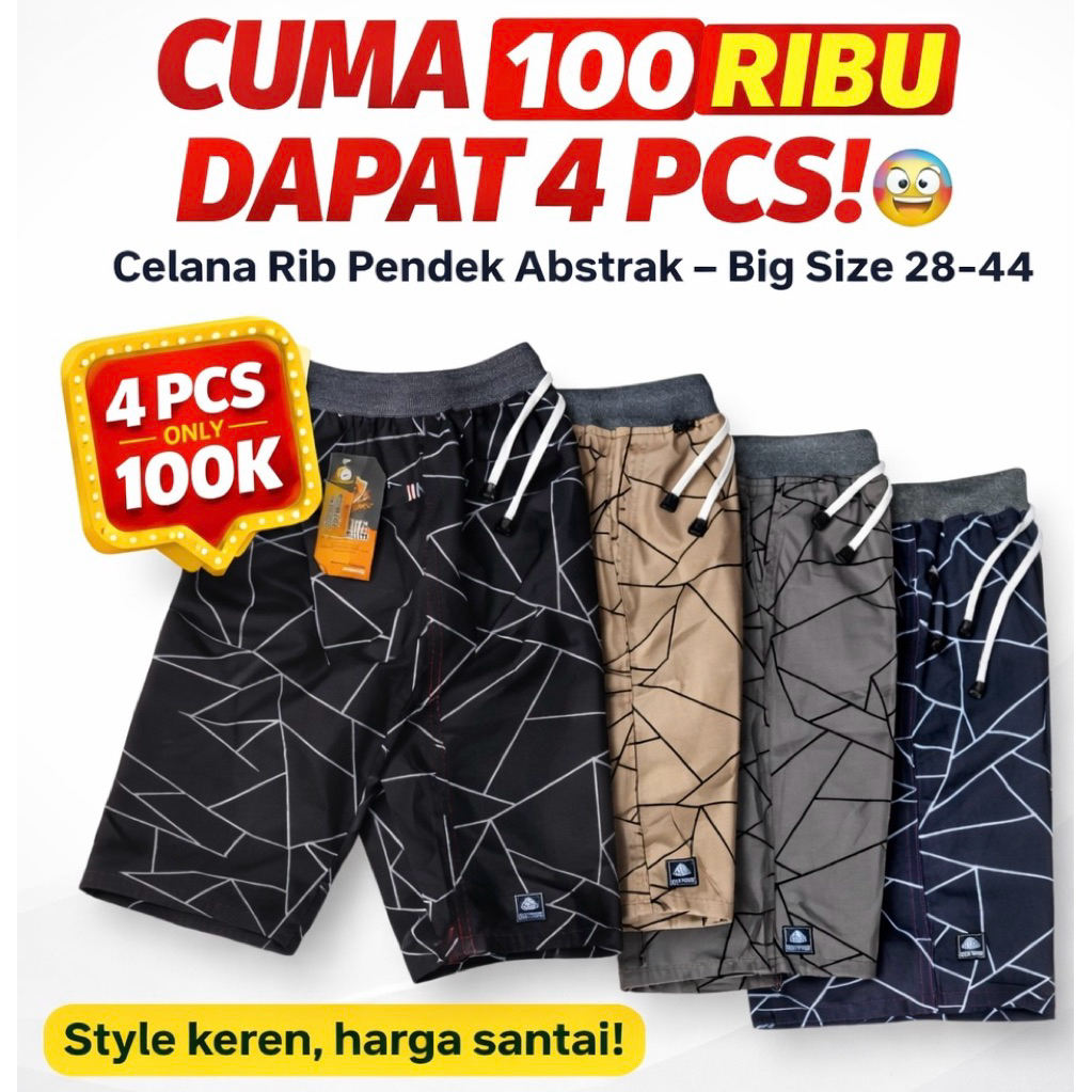 Promo 100rb Dapat 4 Pcs Celana Pendek Pria Dewasa Motif Abstrak Chino Kolor Cowok Short Pants Rib Ke