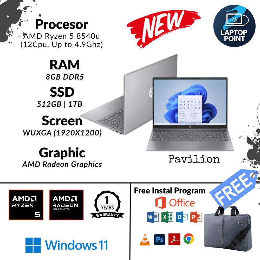 Laptop Baru Hp Pavilion AMD Ryzen 5 8540u dan Ryzen 7 8840u Backlit Keyboard 8/1TB