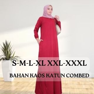 Baju Gamis Wanita Jumbo Anggun Dress BO Size S M L XL XXL XXXL LD 90-130 CM Bahan Kaos Katun Combed 