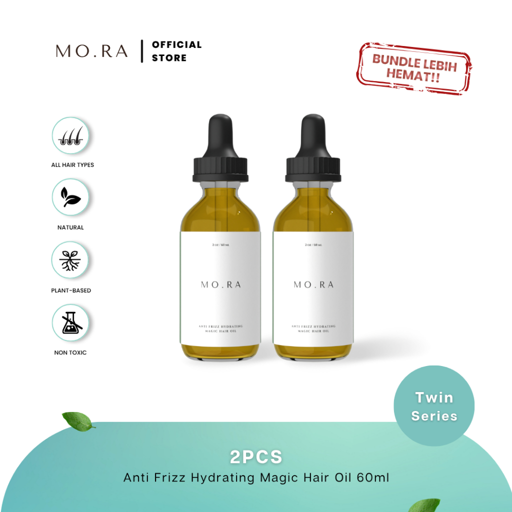 MO.RA / MORA) (BUNDLE) 2 TWIN SERIES MINI SIZE ANTI FRIZZ HYDRATING MAGIC HAIR OIL 60 ML / VEGAN HAI
