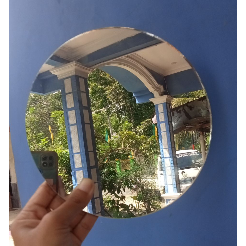 kaca cermin bulat tempel dinding diameter 20cm 3ml