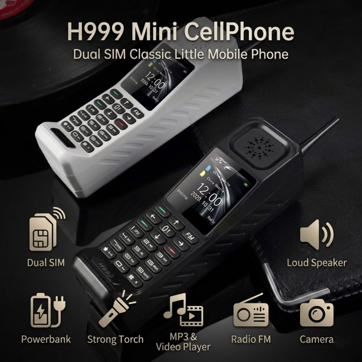 H999 HP Mini Retro Candybar Dual SIM Power Bank Senter LED FM Radio MP3 - HP Cadangan Outdoor Lansia