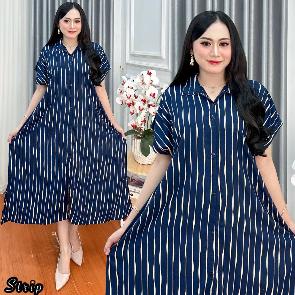 Daster Strip Kerah LD 120 Rayon Premium Bumil Busui Kekinian Adem Nyaman || Daster Shila LD 120 Keki