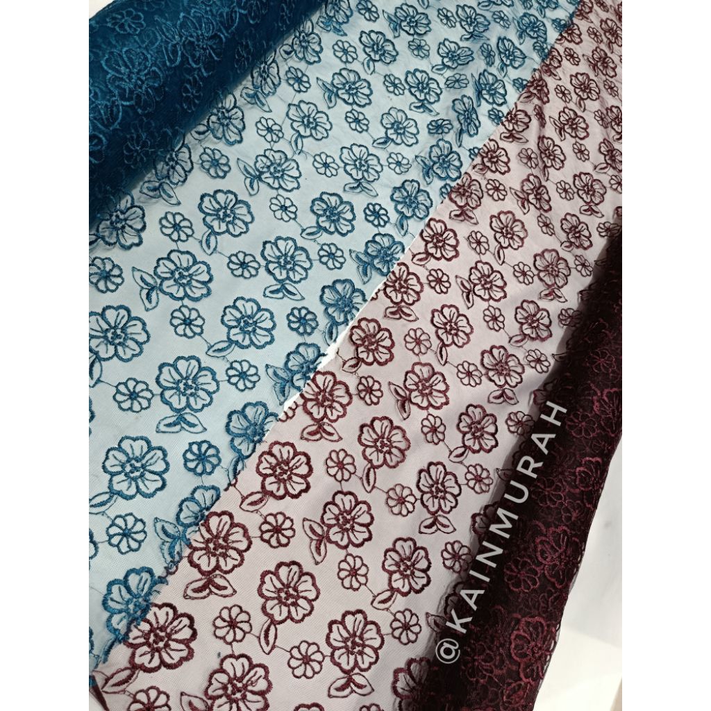 Kain Tile Motif Bunga Bordir/Kain Tulle Motif Flowers/Kain Tile Motif Flowers Bordir