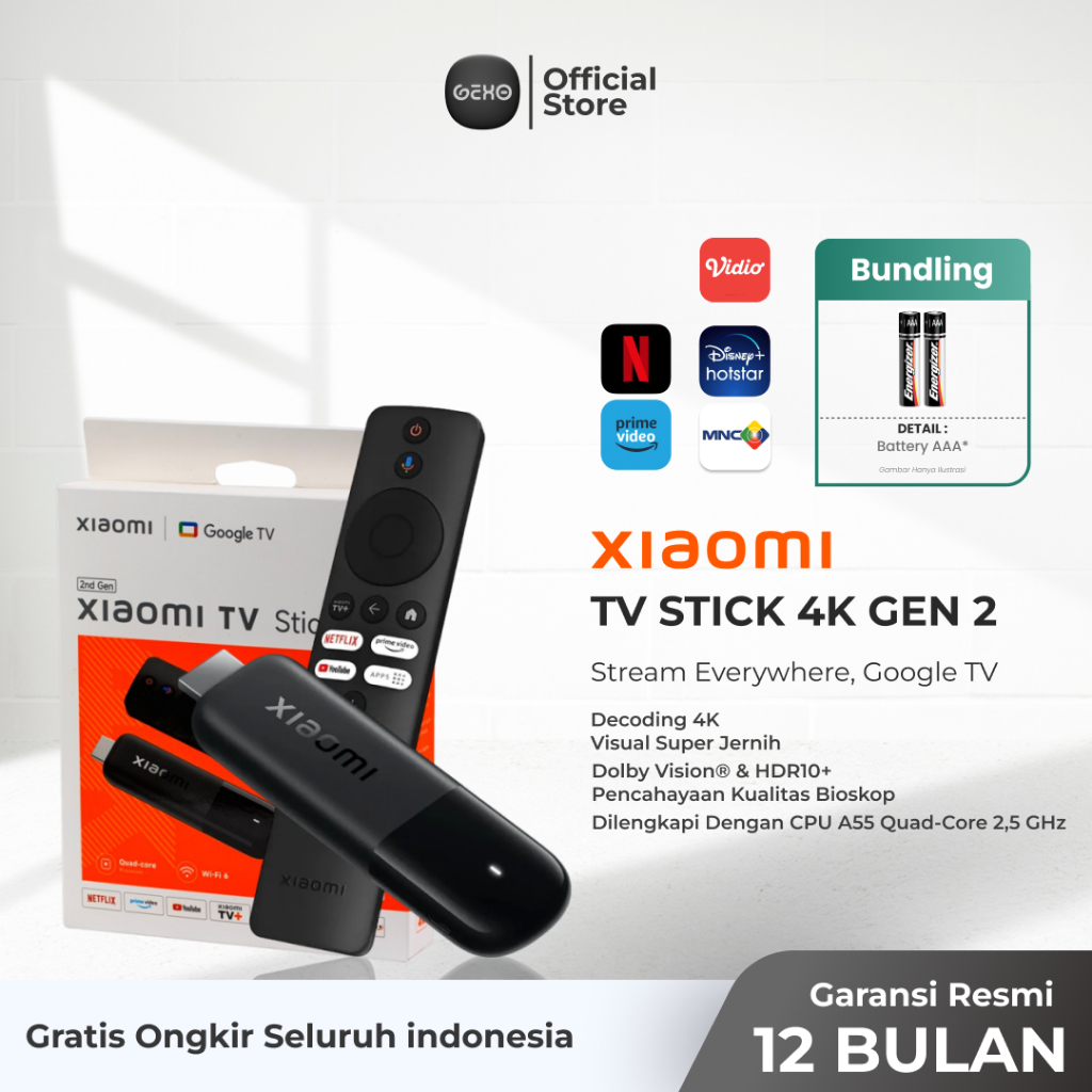 Xiaomi Mi TV Stick 4K UHD Android TV Stick Android 11 Garansi Resmi