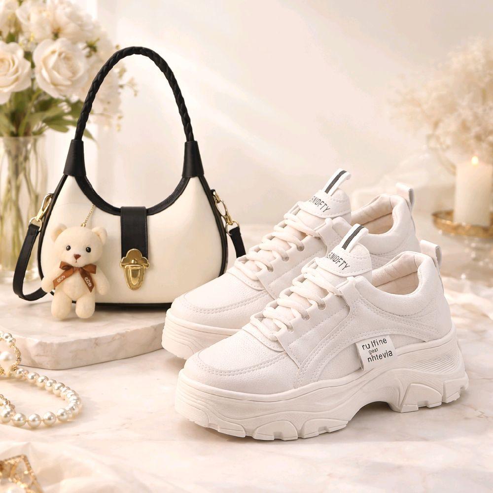 Paket hemat 2set sepatu sneakers Casual Shoes wanita+tas wanita slempang plus boneka
