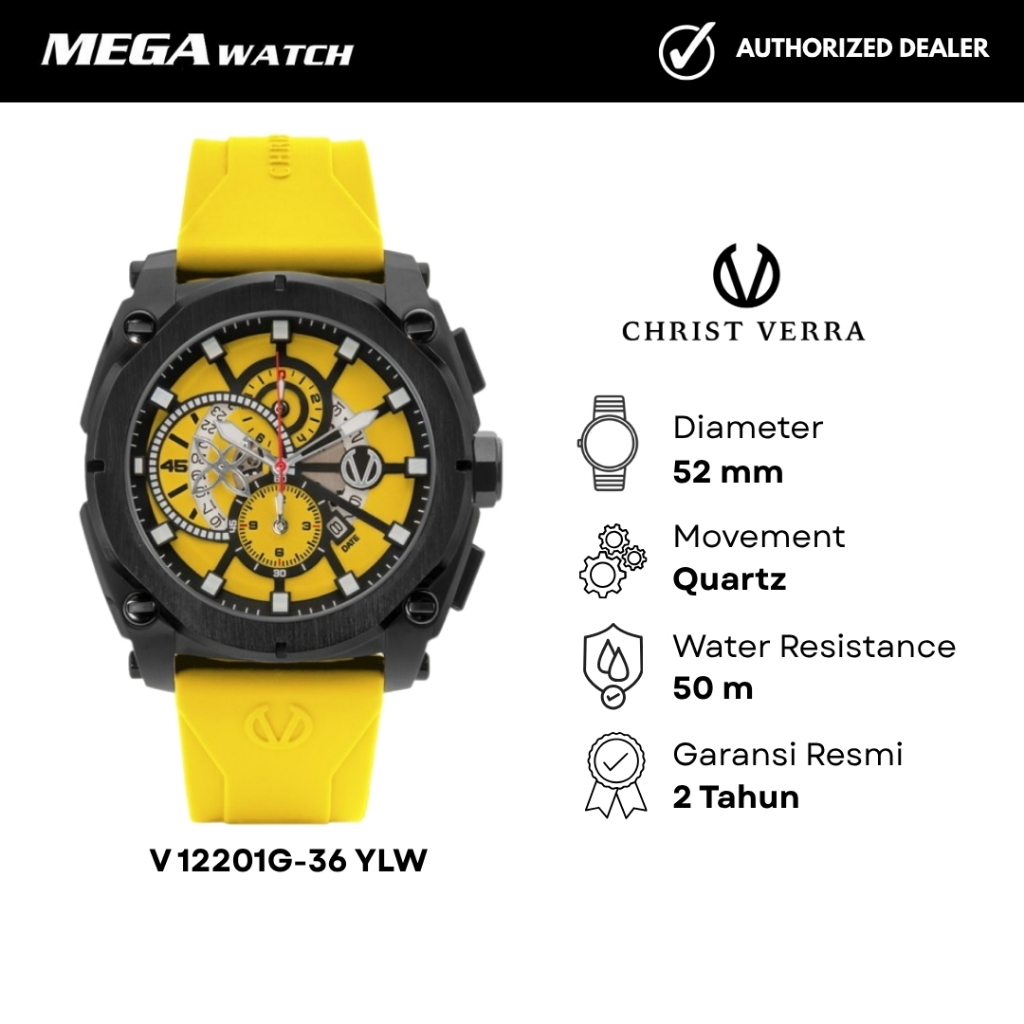 Jam Tangan CHRIST VERRA Pria Original CV 12201G-36 YLW