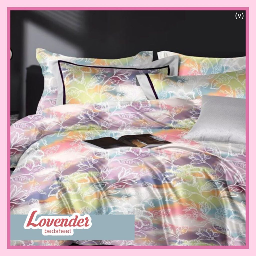 Sprei/Bedcover katun JEPANG pastel ungu lilac pink orange biru blue gradasi gradient bunga flower da