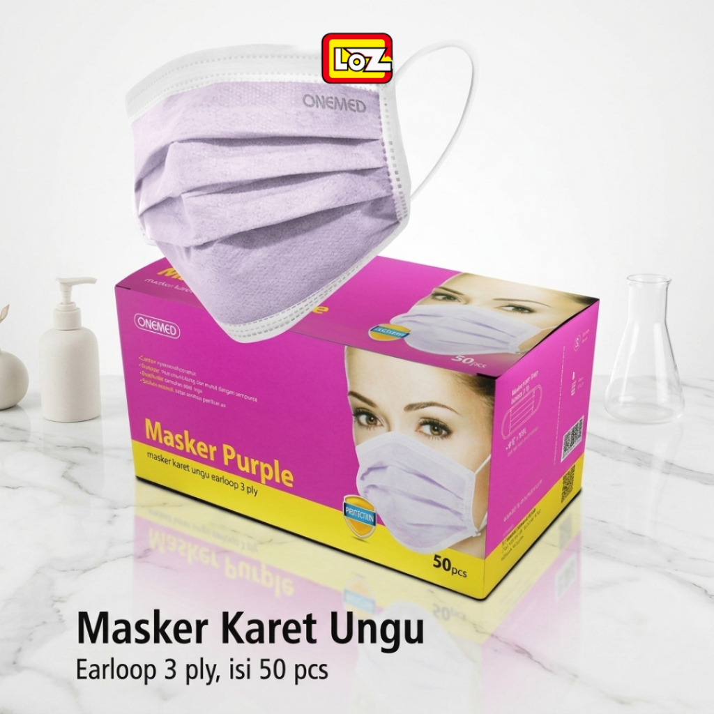 Masker Medis 3ply Masker Bedah Onemed Ungu ONEMED Masker Medis Bedah Isi 50pcs