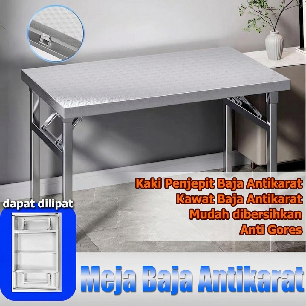 Meja Lipat Portable Stainless Meja Bar Dapur Portable Stainless Steel Folding Table  Meja Makan Stee