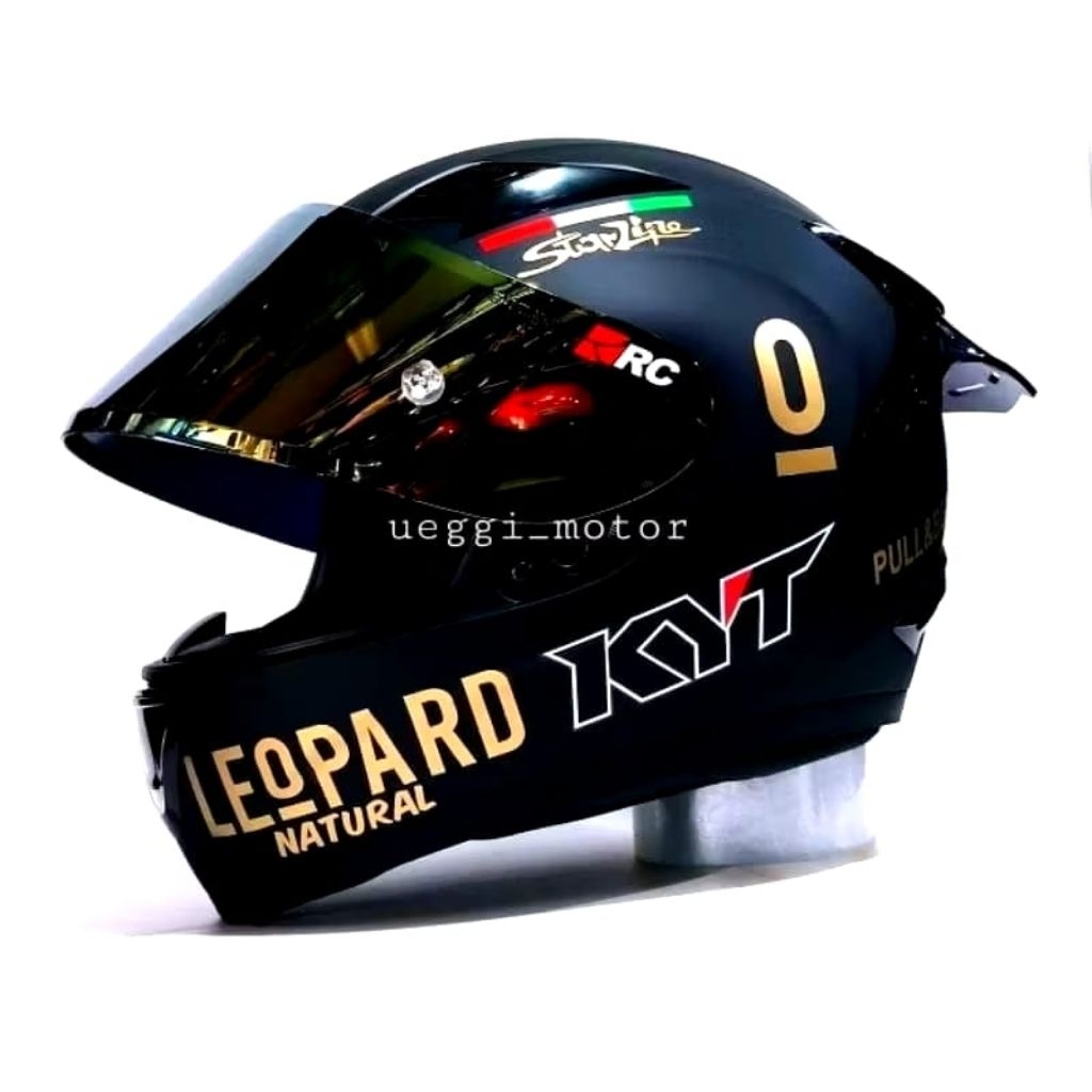 Helm Full Face Hitam Doff Motif Leopard untuk Pria dan Wanita