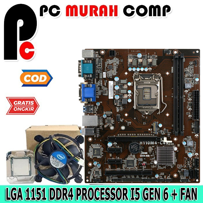 PAKET MOTHERBOARD MAINBOARD INTEL LGA 1151 H110 ASUS PLUS PROCESSOR I5 6500
