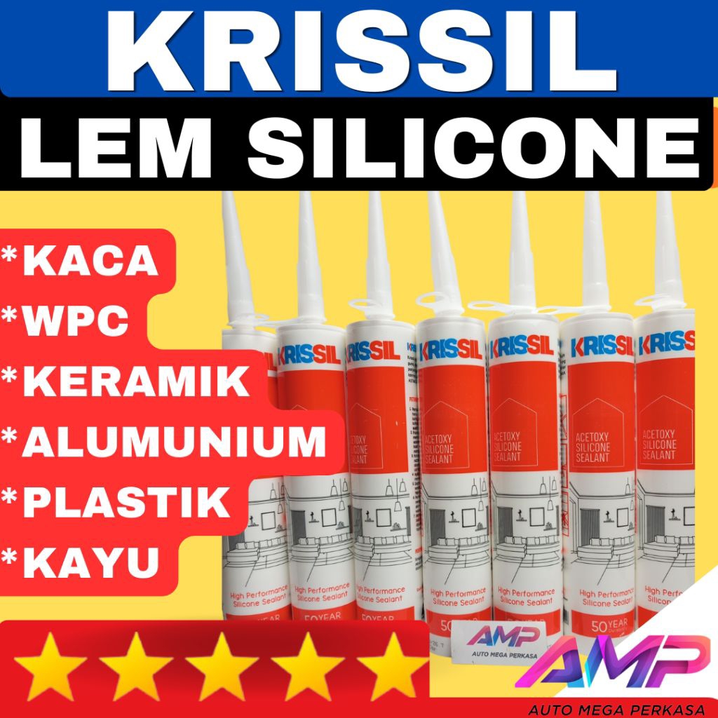 LEM SILICONE SEALANT KRISSIL MURAH WHITE PUTIH KACA WOOD PANEL KERAMIK ALUMUNIUM PLASTIK KAYU