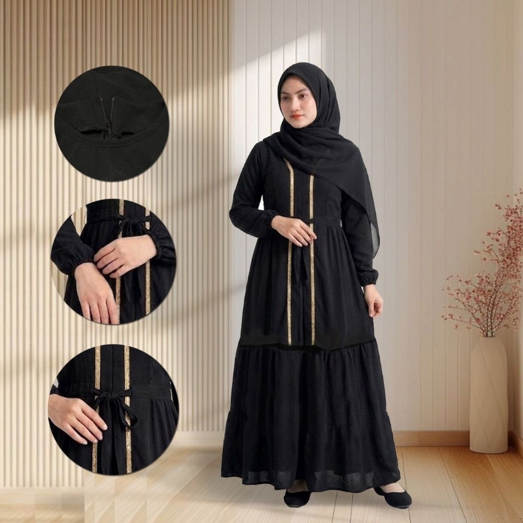 Dress Gamis Simple Elegant Daily Wanita Remaja Kancing Slim