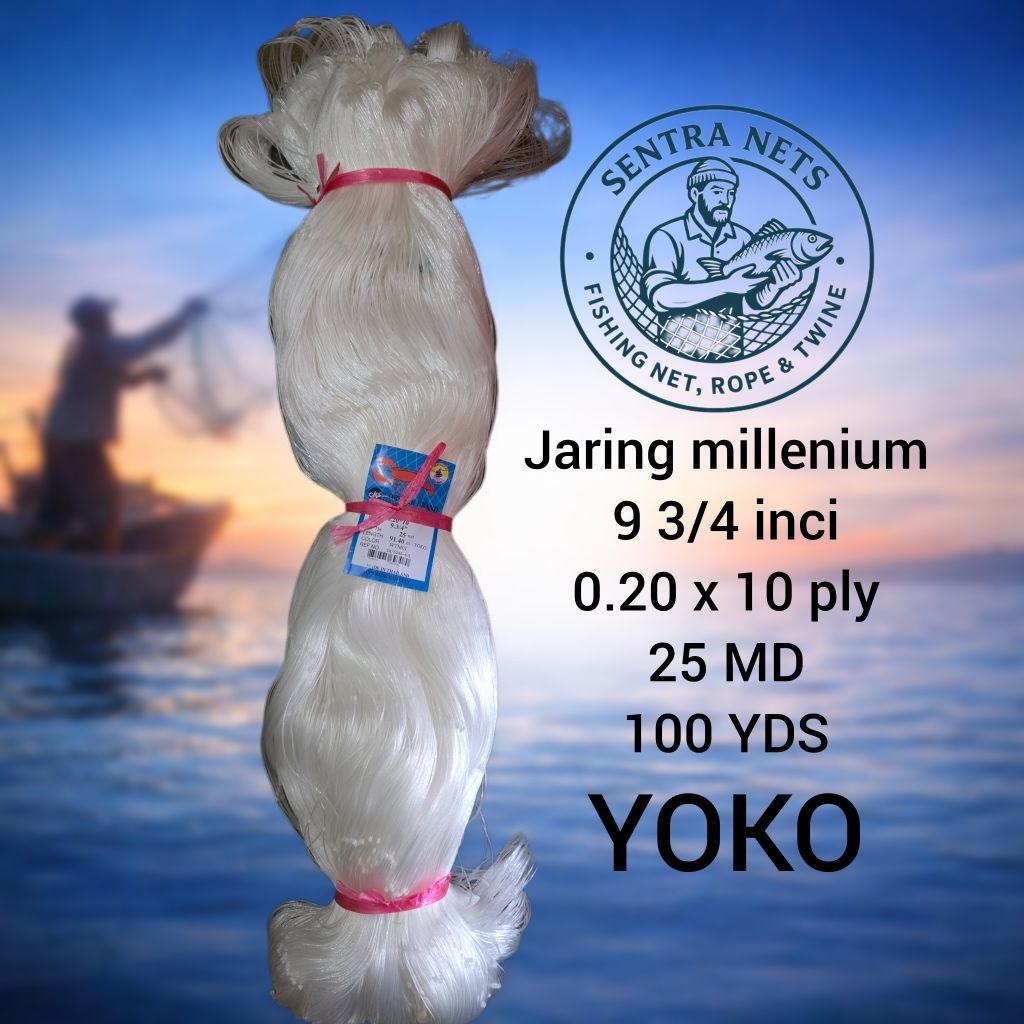 Jaring milenium/jaring serabut/jaring pintal 9 ¾ inci 10ply 25md 100Yds (Yoko)