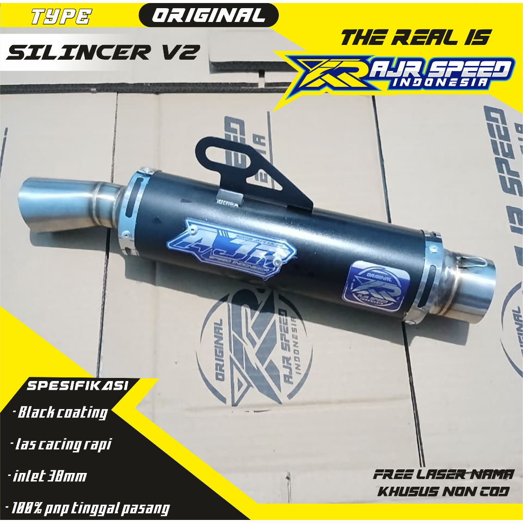 AJR _ SPEED Silincer Knalpot Racing Type Bebasan Corong V2 Black Coating silincer inlet 38 ,silincer
