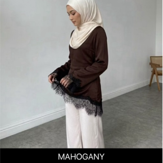 baju atasan salena silk lace top /atasan tangan pan wanit basic lace brokat