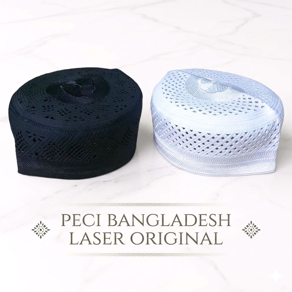 Peci Haji BANGLADESH LASER ORIGINAL Murah , Peci Kopiah Bangladesh Laser , Peci Haji Putih Original 