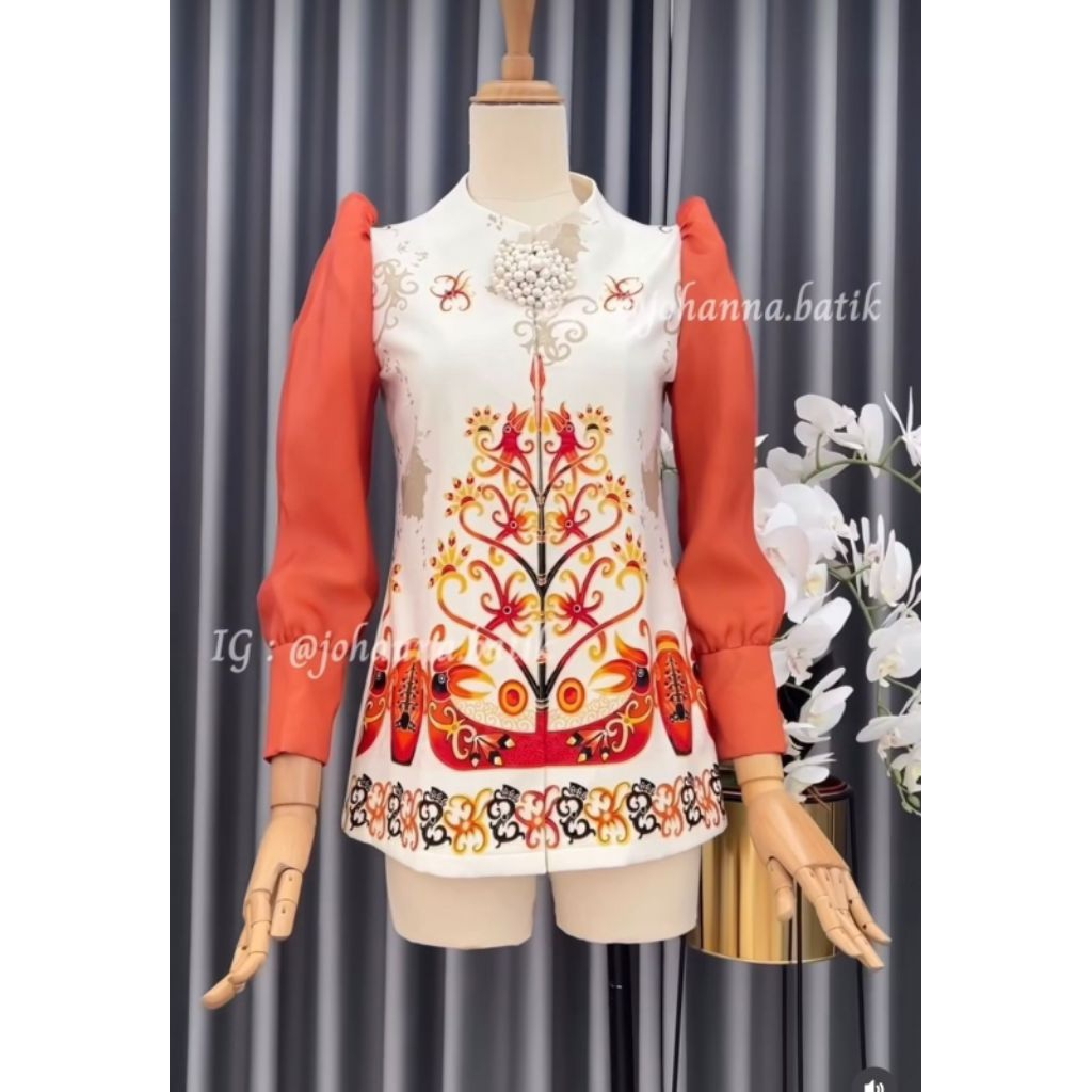 JOHANNA  Batik Blus  katun wanita | Tunik batik kerja wanita