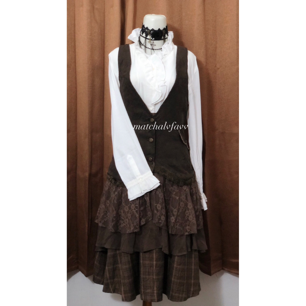 [ready po mercari japan] set brown dark academia axes femme vest