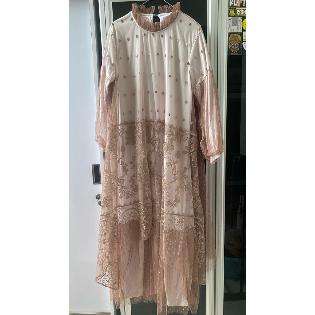 gamis tile bordir premium motif bunga timbul