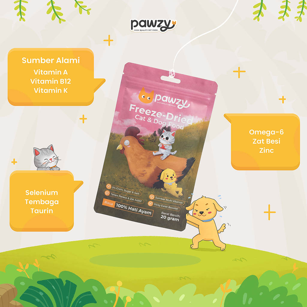 Pawzy Freeze Dried Hati Ayam 20gr - Snack Treat Kucing Anjing Premium 100% Single Ingredient Chicken